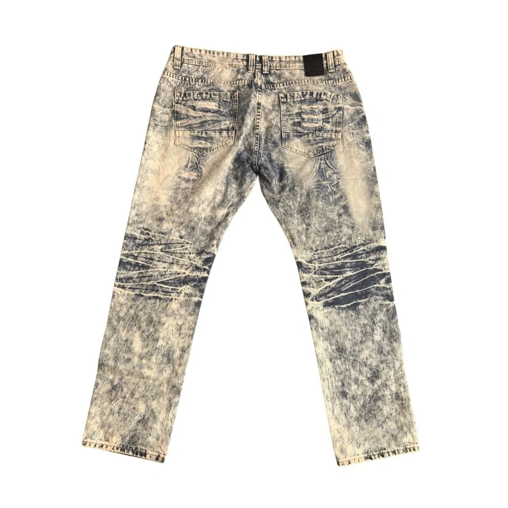 Contender Jeans Mens Blue Acid Wash Distressed Frayed Stacked‎ Streetwear Grunge